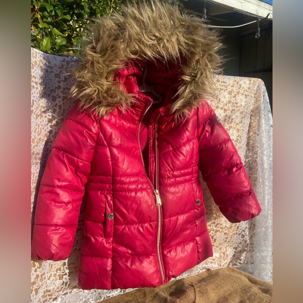 Michael Kors red glossy kids coat